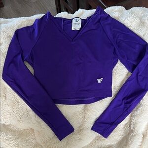 Purple Varsity Long Sleeve V-Neck Crop Top